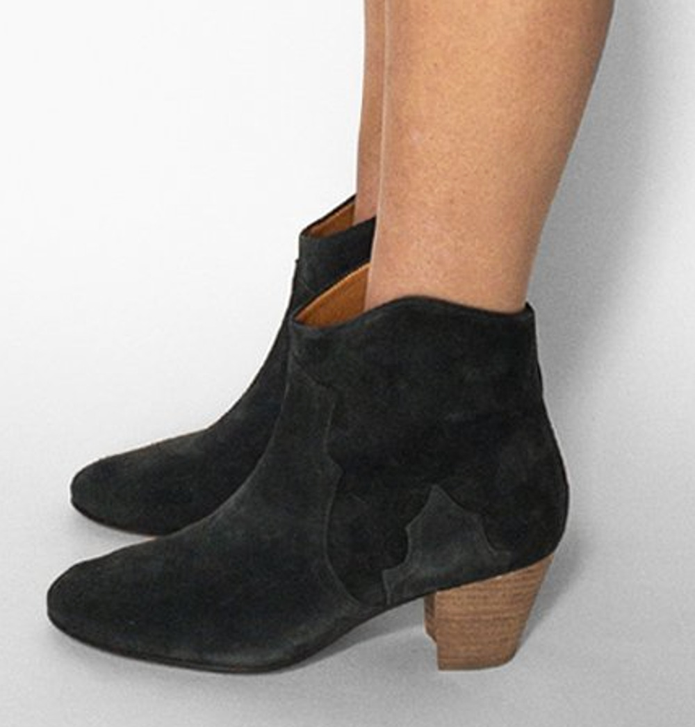 Isabel Marant Dicker Black Suede Ankle Boots Booties Western Cowboy Heel sz 37